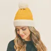 Fashnzfab Two Tone Knit Pom Pom Beanie Hat In Yellow