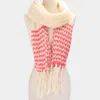 Fashnzfab Two Tone Knit Striped Fringe Oblong Scarf In White