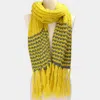 Fashnzfab Two Tone Knit Striped Fringe Oblong Scarf In Yellow