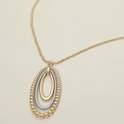 Fashnzfab Two Tone Layered Bubble Oval Pendant Long Necklace In Gold
