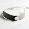 Fashnzfab Two Tone Leather Square Bead Accented Adjustable Cinch Pull Tie Bracelet In Multi