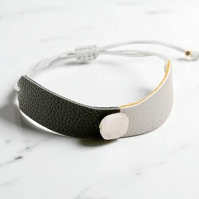 Fashnzfab Two Tone Leather Square Bead Accented Adjustable Cinch Pull Tie Bracelet In Multi
