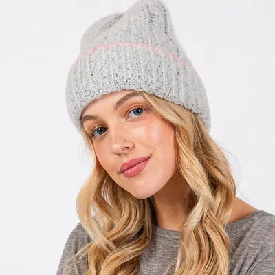 Fashnzfab Two Tone Line Detailed Beanie Hat In Gray
