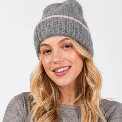 Fashnzfab Two Tone Line Detailed Beanie Hat In Pink