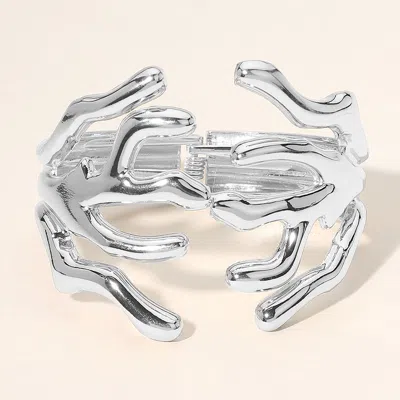 Fashnzfab Two Tone Metal Abstract Branch Hinged Bracelet Rhodium In Multi