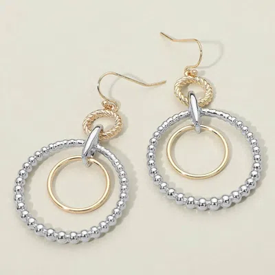 Fashnzfab Two Tone Metal Beaded Ring Link Drop Earrings In Pattern