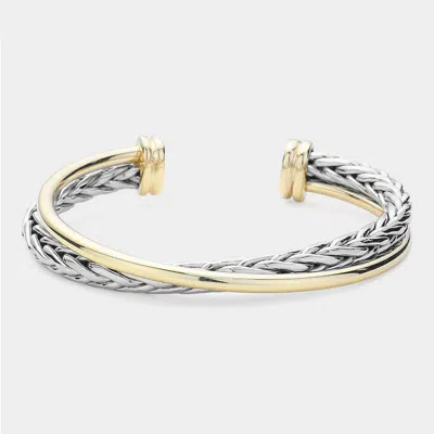 Fashnzfab Two Tone Metal Crisscross Cuff Bracelet Two Tone In Multi