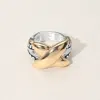 Fashnzfab Two Tone Metal Crisscross Stretch Ring - Two Tone In Gold
