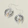 Fashnzfab Two Tone Metal Cross Tip Angel Wing Dangle Earrings In Metallic
