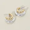 Fashnzfab Two Tone Metal Double Open Hoop Earrings In Gold
