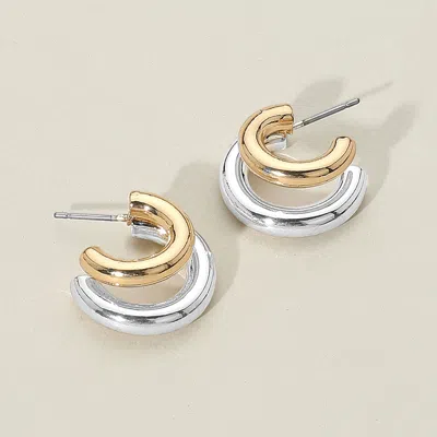 Fashnzfab Two Tone Metal Double Open Hoop Earrings In Gold