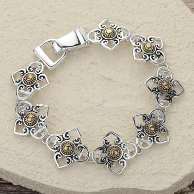 Fashnzfab Two Tone Metal Flower Link Magnetic Closure Two Tone In Multi