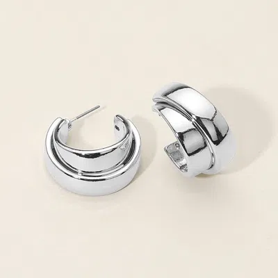 Fashnzfab Two Tone Metal Hoop Earringssilver In Silver