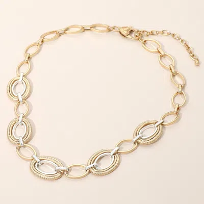 Fashnzfab Two Tone Metal Interlinked Oval Chain Necklace In Multi