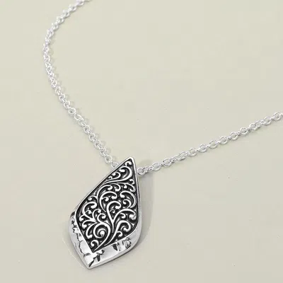 Fashnzfab Two Tone Metal Intricate Artisan Leaf Pendant Necklace - Antique Silver In Multi