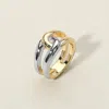 Fashnzfab Two Tone Metal Link Ring - Gold, Rhodium In Brown