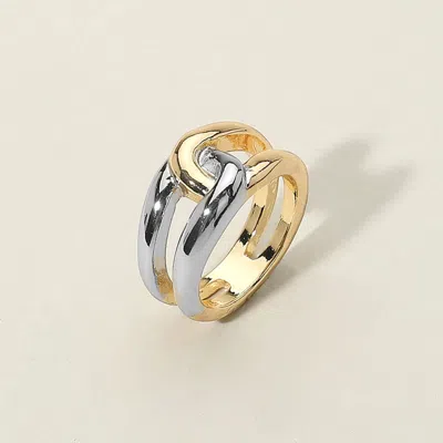 Fashnzfab Two Tone Metal Link Ring - Gold, Rhodium In Brown