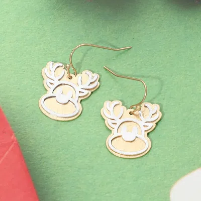 Fashnzfab Two Tone Metal Reindeer Face Drop Earrings In Multi