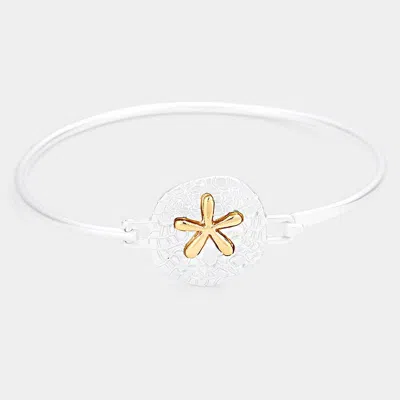 Fashnzfab Two Tone Metal Sand Dollar Hook Bracelet In Silver