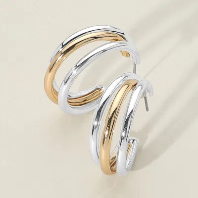 Fashnzfab Two Tone Metal Split Hoop Earrings - Gold, Silver