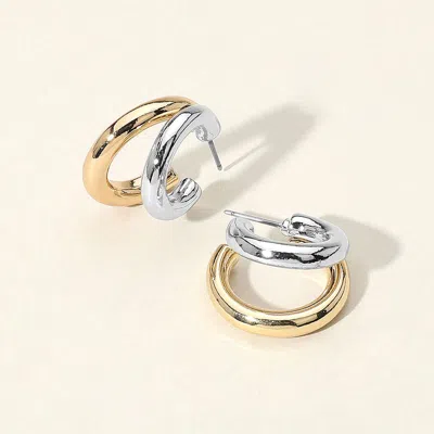 Fashnzfab Two Tone Metal Split Hoop Earrings In Multi