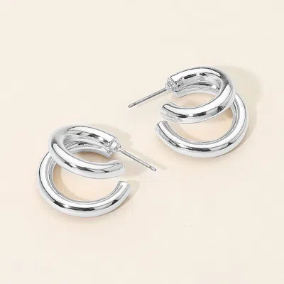 Fashnzfab Two Tone Metal Split Hoop Earrings In Silver