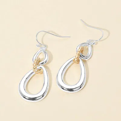 Fashnzfab Two Tone Metal Teardrop Link Drop Earrings In Metallic