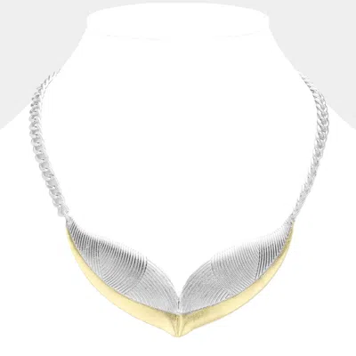 Fashnzfab Two Tone Metal Whale Tail Pendant Necklace In Gray