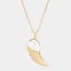 Fashnzfab Two Tone Metal Wing Pendant Long Necklace In Gold