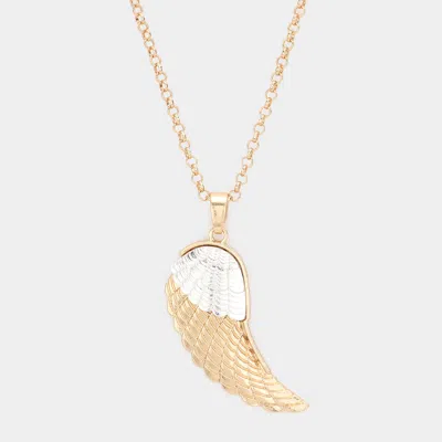 Fashnzfab Two Tone Metal Wing Pendant Long Necklace In Gold