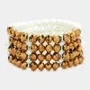 Fashnzfab Two Tone Pearl Glass Bead Stretch Bracelet Brown, White In Gold