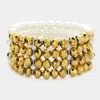 Fashnzfab Two Tone Pearl Glass Bead Stretch Bracelet Gold, White In Gold