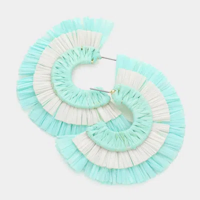 Fashnzfab Two Tone Raffia Half Round Earrings - Mint In Green