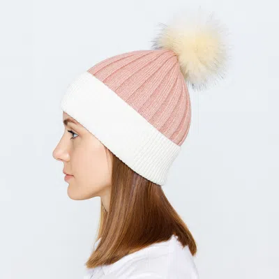 Fashnzfab Two Tone Real Fur Pom Knit Winter Beanie Hat In Multi