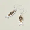 Fashnzfab Two Tone Religious Ichthys Fish Dangle Earrings Two Tone In Multi