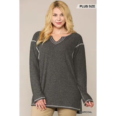 Fashnzfab Two-tone Ribbed Tunic Top With Side Slits In Pink