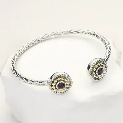 Fashnzfab Two Tone Round Stone Pointed Circle Tip Cuff Bracelet Red, Two Tone In Multi