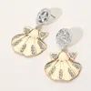 Fashnzfab Two Tone Sand Dollar Pointed Stone Paved Sea Shell Dangle Earrings In Multi