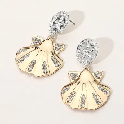 Fashnzfab Two Tone Sand Dollar Pointed Stone Paved Sea Shell Dangle Earrings In Multi