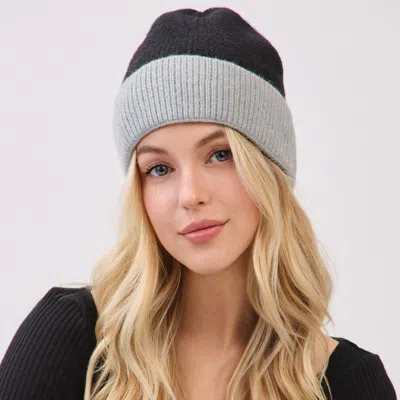 Fashnzfab Two Tone Soft Fuzzy Knit Winter Beanie Hat In Black