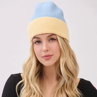 Fashnzfab Two Tone Soft Fuzzy Knit Winter Beanie Hat In Blue