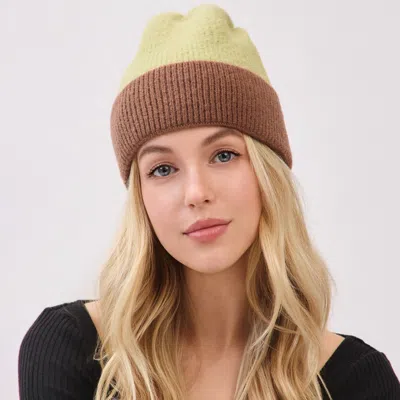 Fashnzfab Two Tone Soft Fuzzy Knit Winter Beanie Hat In Green
