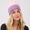 Fashnzfab Two Tone Soft Fuzzy Knit Winter Beanie Hat In Pink