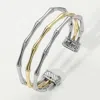 Fashnzfab Two Tone Split Metal Bamboo Cuff Bracelet Two Tone In Multi