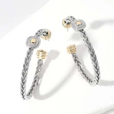 Fashnzfab Two Tone Square Rope Metal Hoop Earrings In Silver