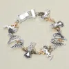 Fashnzfab Two Tone Stone Paved Angel Wing Link Magnetic Bracelet - Clear, Two Tone In Metallic
