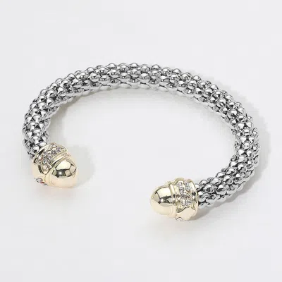 Fashnzfab Two Tone Stone Paved Dome Tip Cuff Bracelet Two Tone In Multi