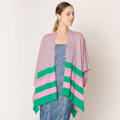 Fashnzfab Two Tone Stripe Ruana Poncho In Pink