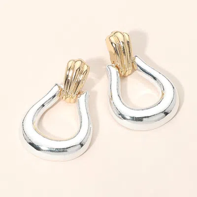 Fashnzfab Two Tone Teardrop Door Knocker Earrings In Silver