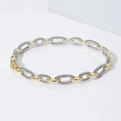 Fashnzfab Two Tone Textured Link Chain Hinged Bracelet Two Tone In Multi